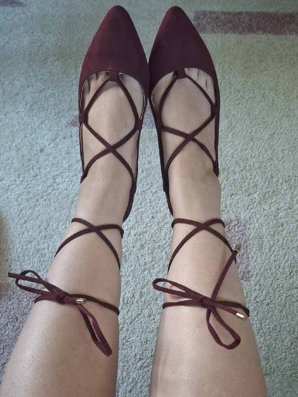 Ann Taylor Loft Burgundy Lace-Up Flats